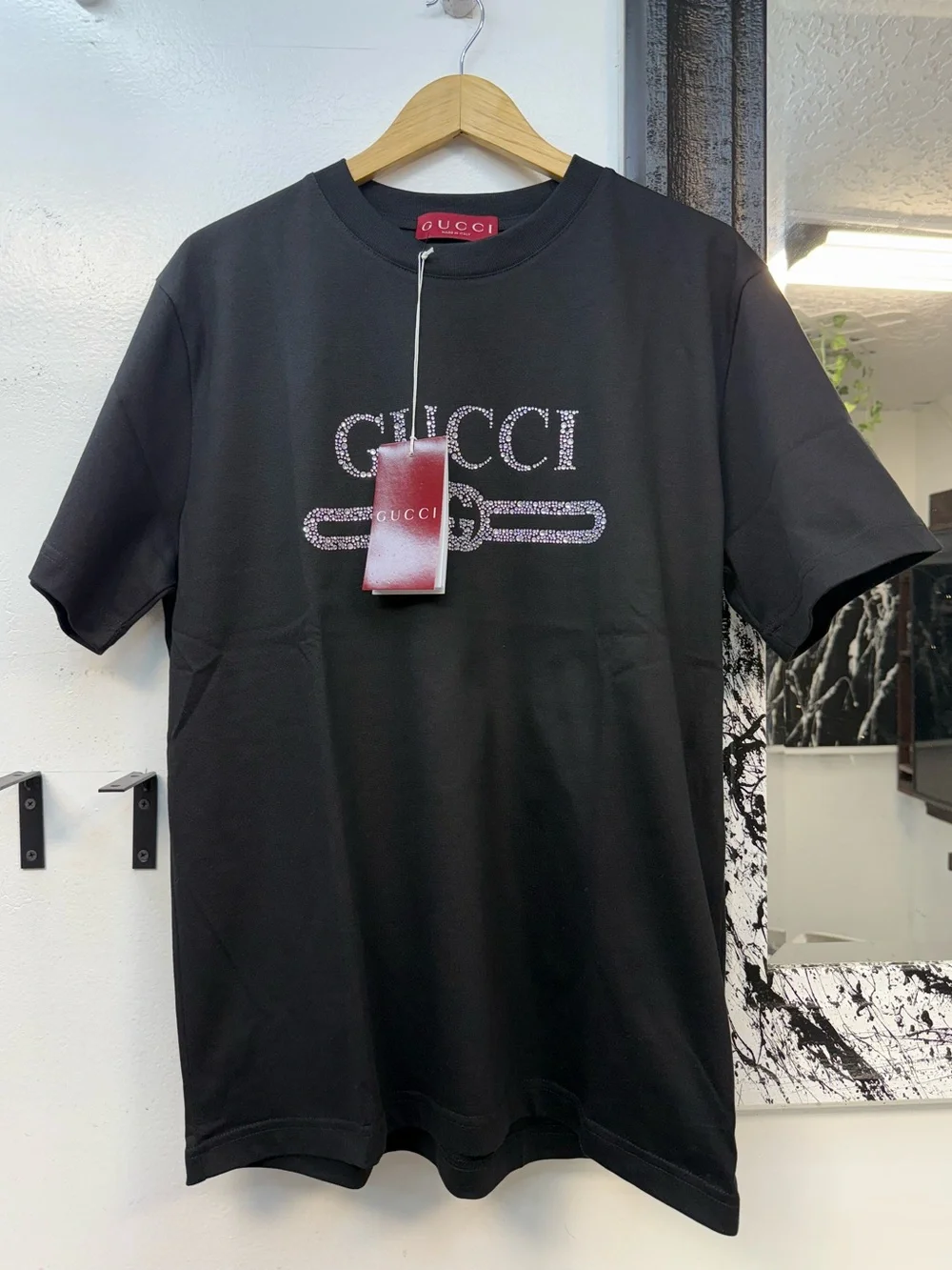 Gucci Black Logo Short-Sleeve Tee with Silver Graphic